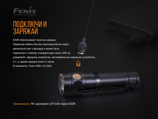 Ручний ліхтар Fenix E30R 1600 лм  Чорний фото