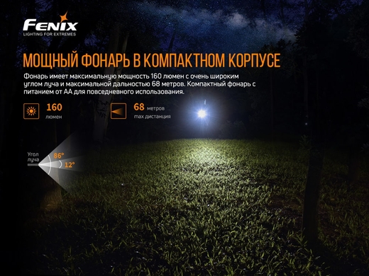 Ручний ліхтар Fenix E12 V2.0 160 лм  Чорний фото