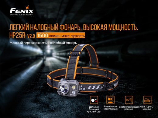 Налобный фонарь Fenix HP25R V2.0 1600 лм  Серый фото